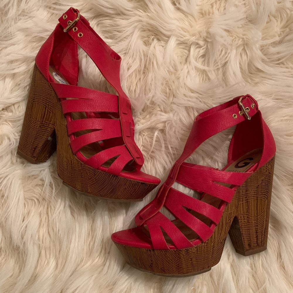 GUESS Red Wedge Sandals